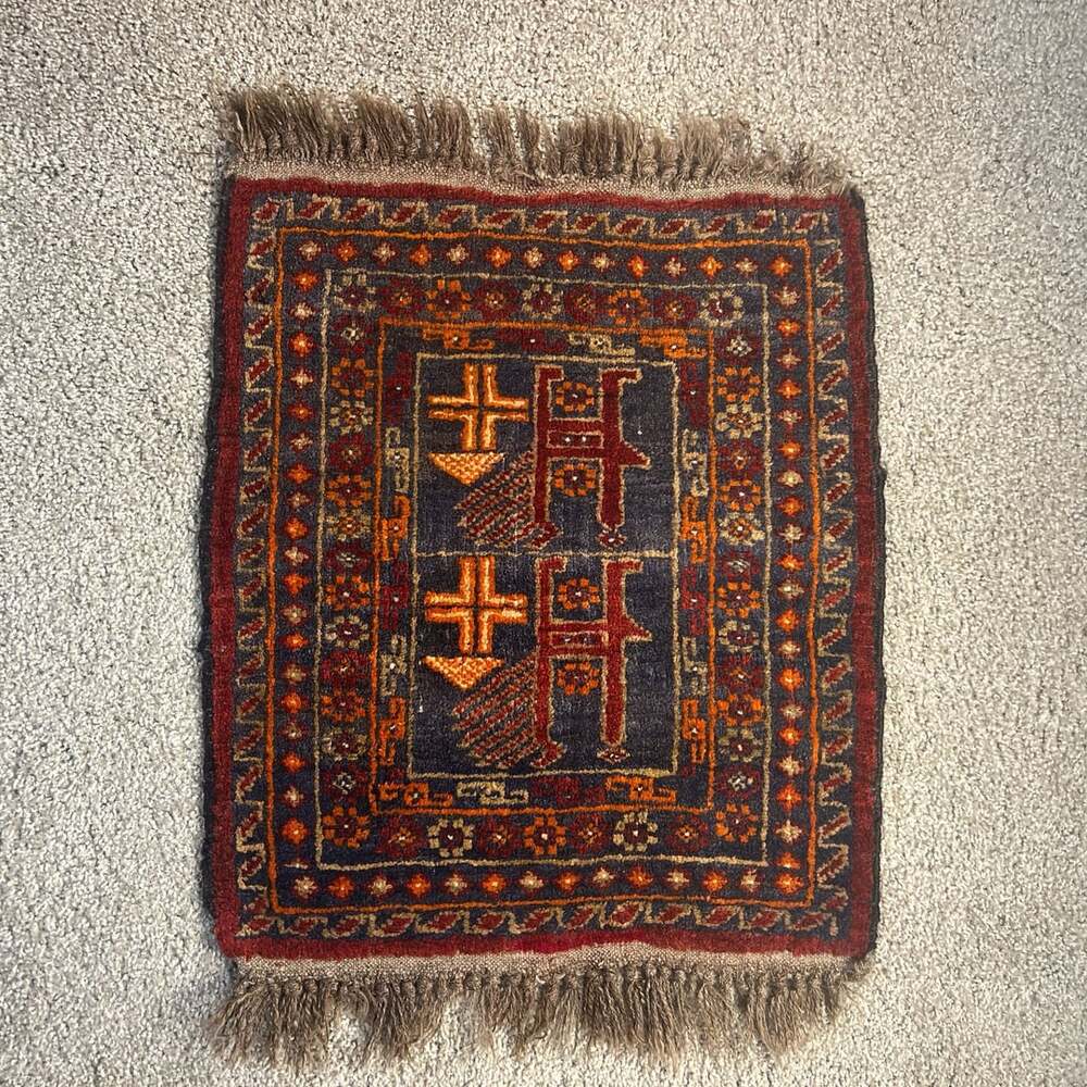 Vintage Baluch Bag Face Rug 21x25 Small Tribal Mat Pictorial Animal Balisht Wool